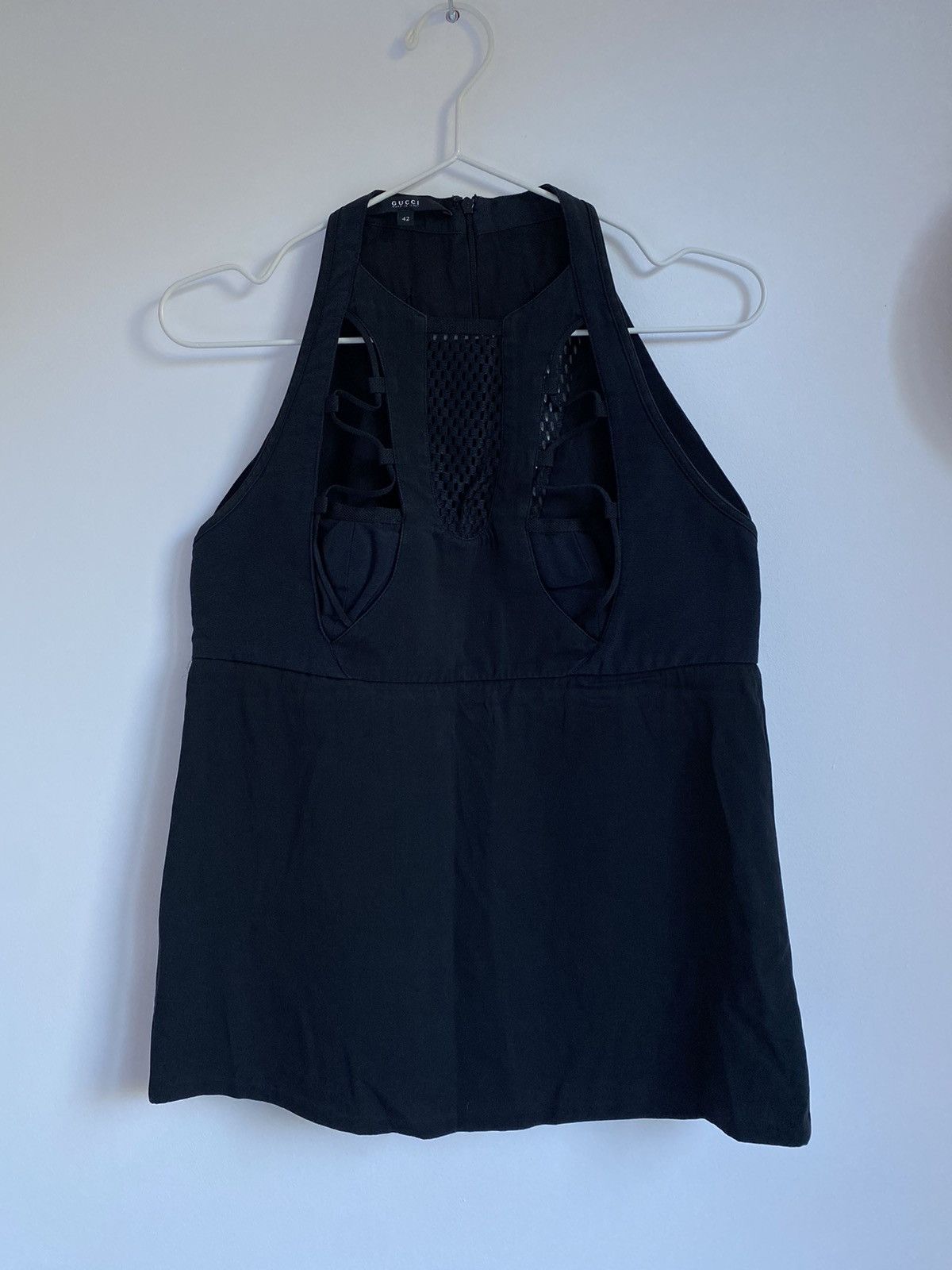 image of Gucci Mesh Silk Top 2009 Vintage in Black, Women's (Size Medium)
