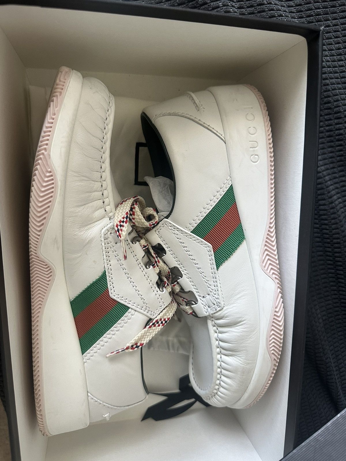 Gucci GUCCI White Web Lace Up Leather Agrado Boat Shoes Size 9-9.5 Size US 9 / EU 42 - 6 Thumbnail