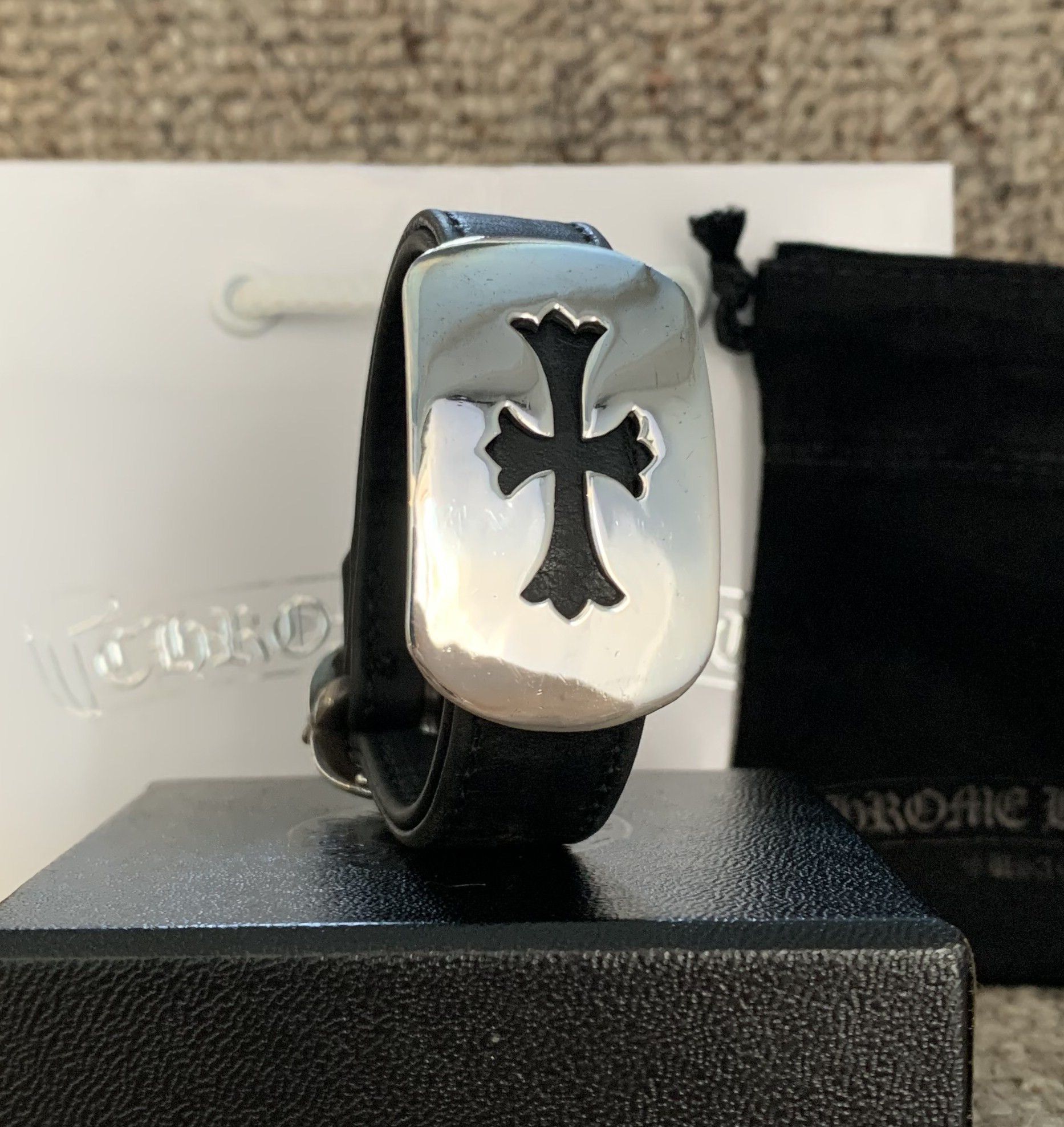 Chrome Hearts Chrome Hearts Silver Cross Gunslinger Leather Bracelet Size ONE SIZE - 2 Thumbnail