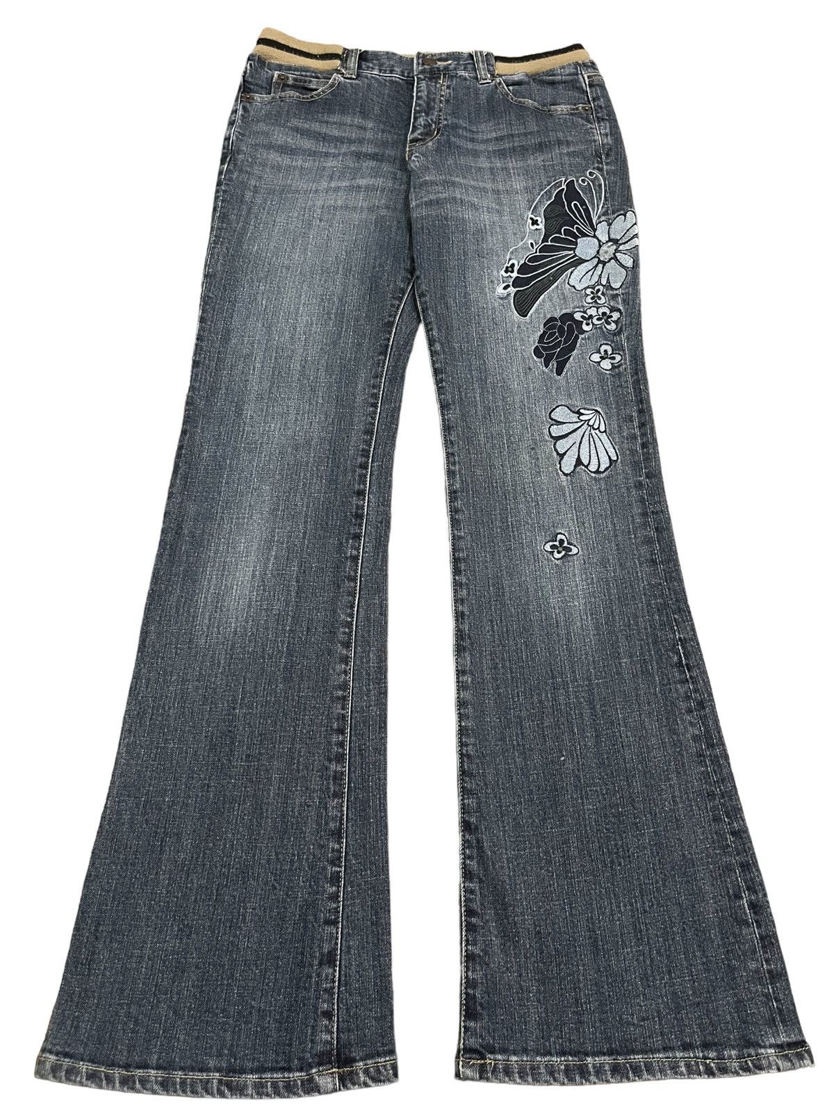 Vintage Japanese Brand Tribal Butterfly Floral Flare Jeans