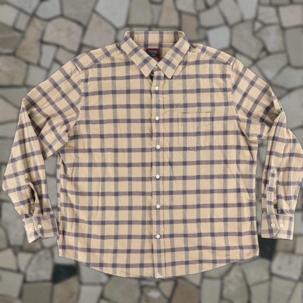 UNTUCKit Untuckit Barnard Flannel Cotton Plaid Button Up Shirt Tan Mens 2XL Size US XXL / EU 58 / 5 - 1 Thumbnail