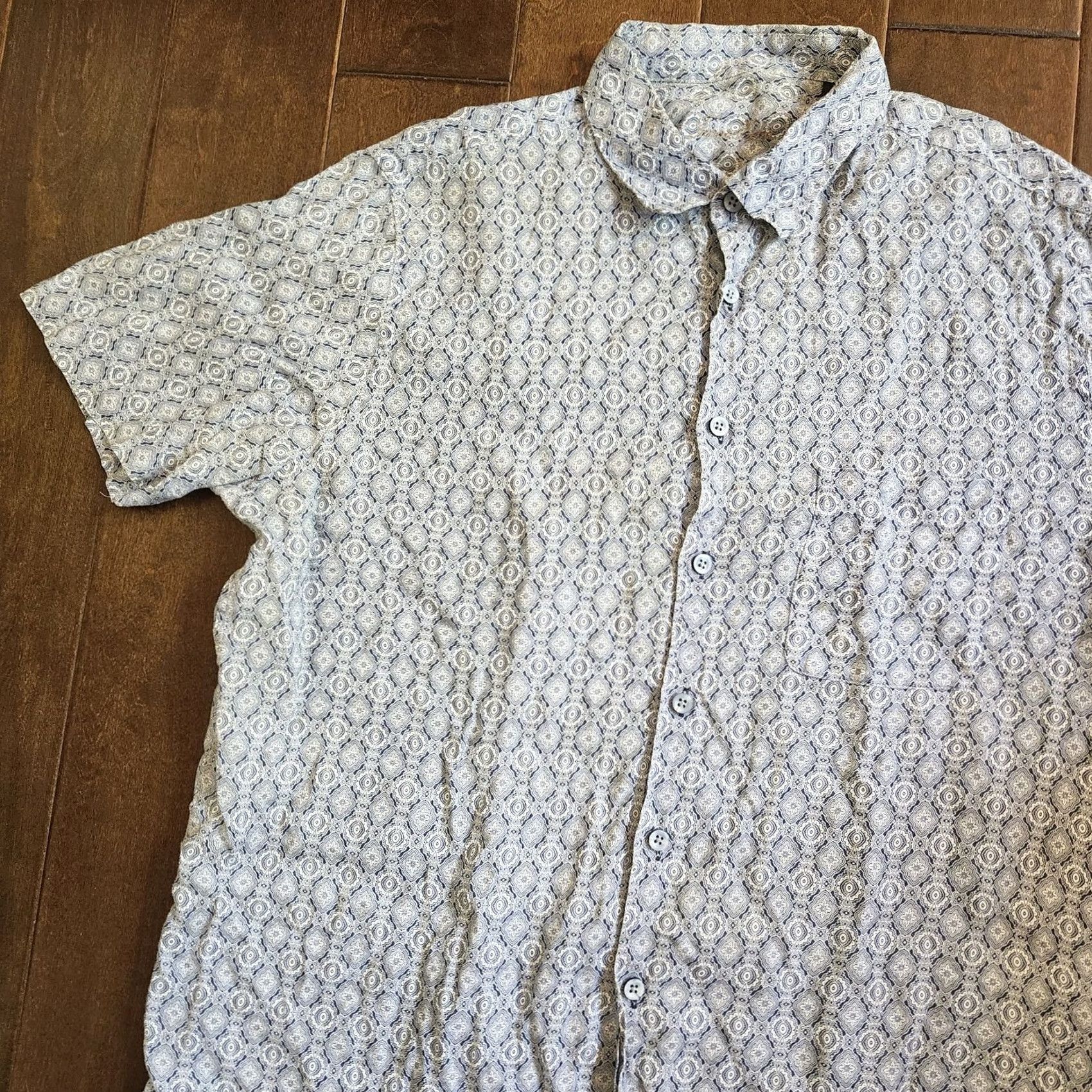 Tasso Elba Tasso Elba Men's Geometric Casual Short Sleeve Button-Up Shirt XL Blue Multicolor Button Pocket Linen Regular Fit Size US XL / EU 56 / 4 - 3 Thumbnail