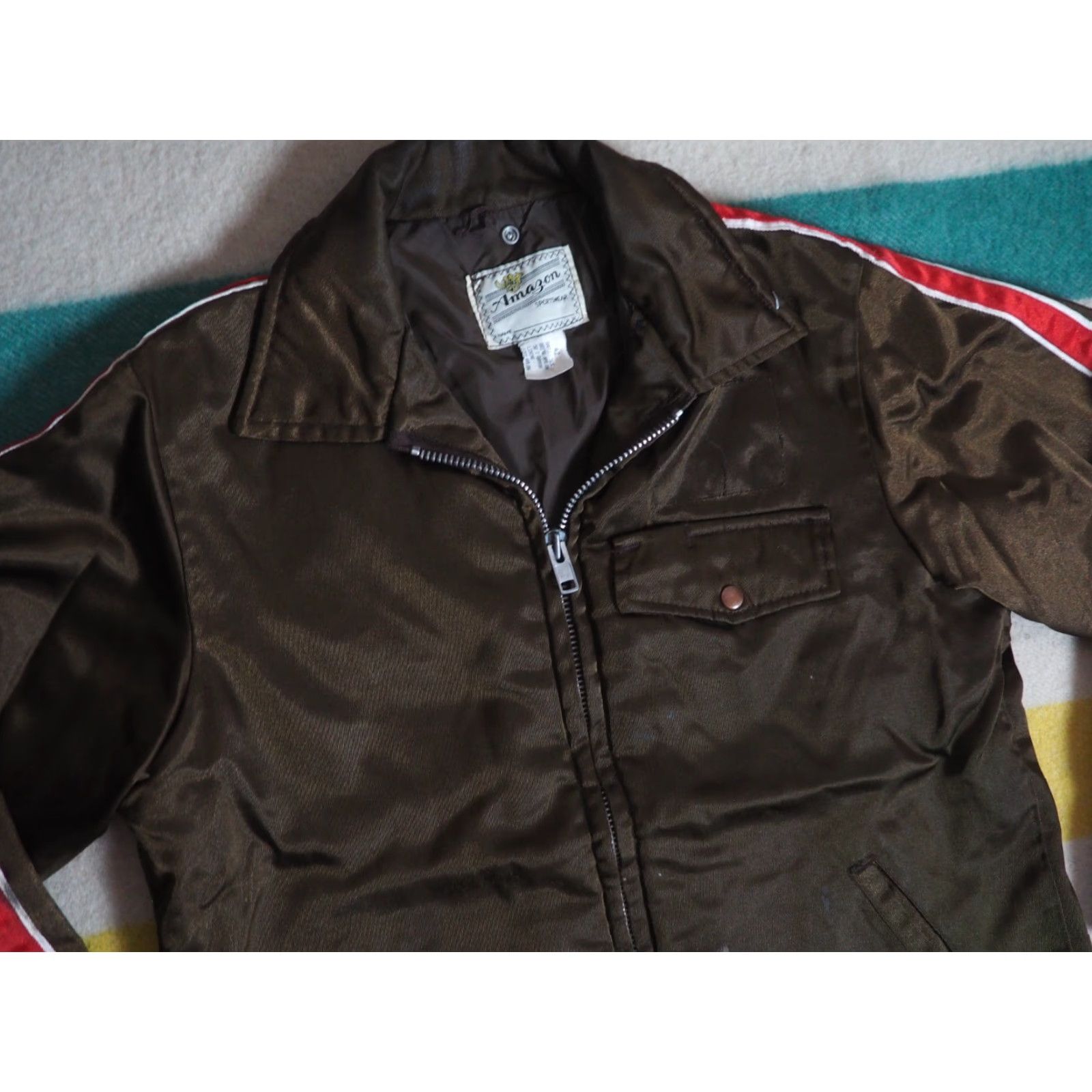 Vintage VTG 70s Amazon Sportswear Faded Brown Zip USA Striped Crop Work Jacket Mens L Size US L / EU 52-54 / 3 - 4 Thumbnail