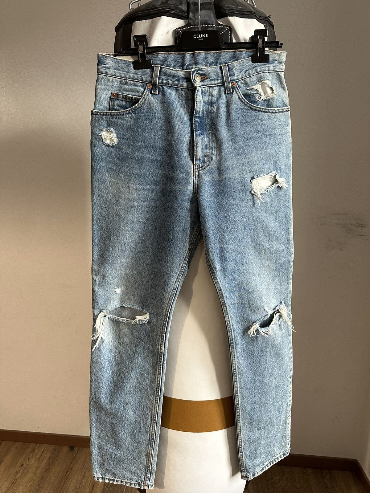 image of Gucci Eco Washed Organic Ripped Jeans in Blue, Men's (Size 31)