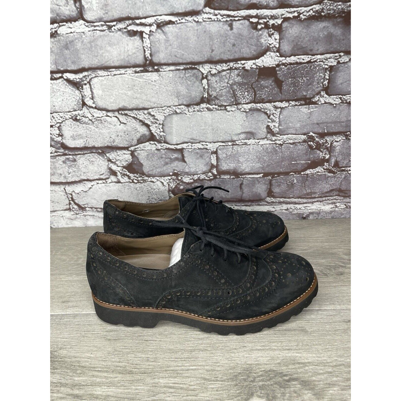 Other Earthies Santana Black Suede Leather Lace Up Wingtip Oxfords Size US 6.5 / IT 36.5 - 3 Thumbnail