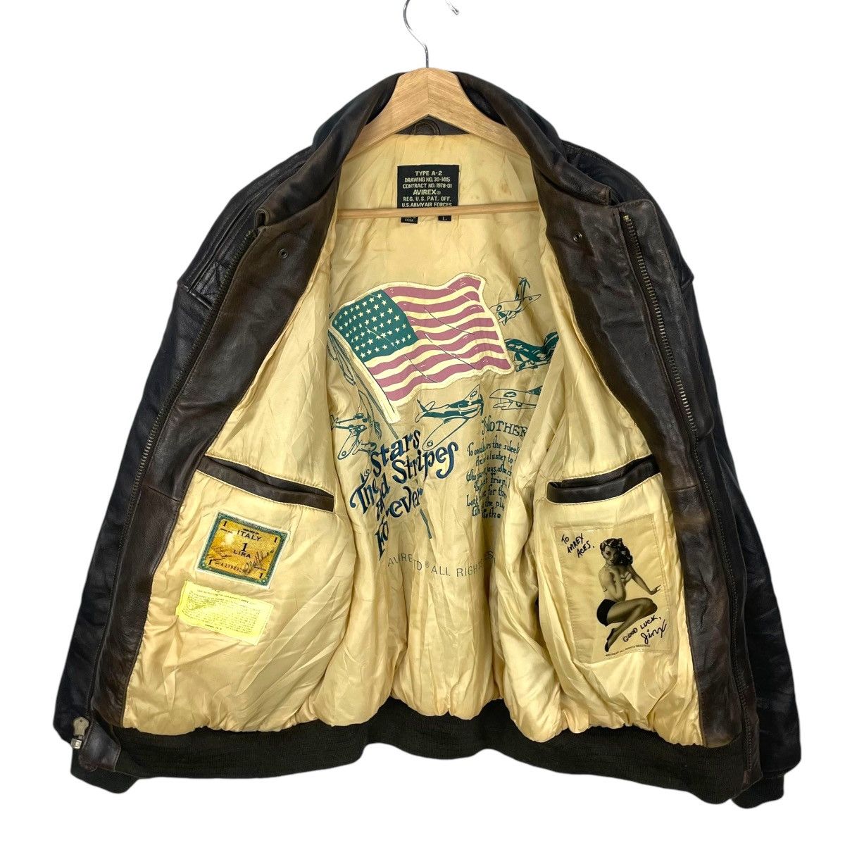 Avirex 💥 TYPE A-2 AVIREX JACKET HANDDRAW LEATHER BOMBER Size US L / EU 52-54 / 3 - 9 Thumbnail