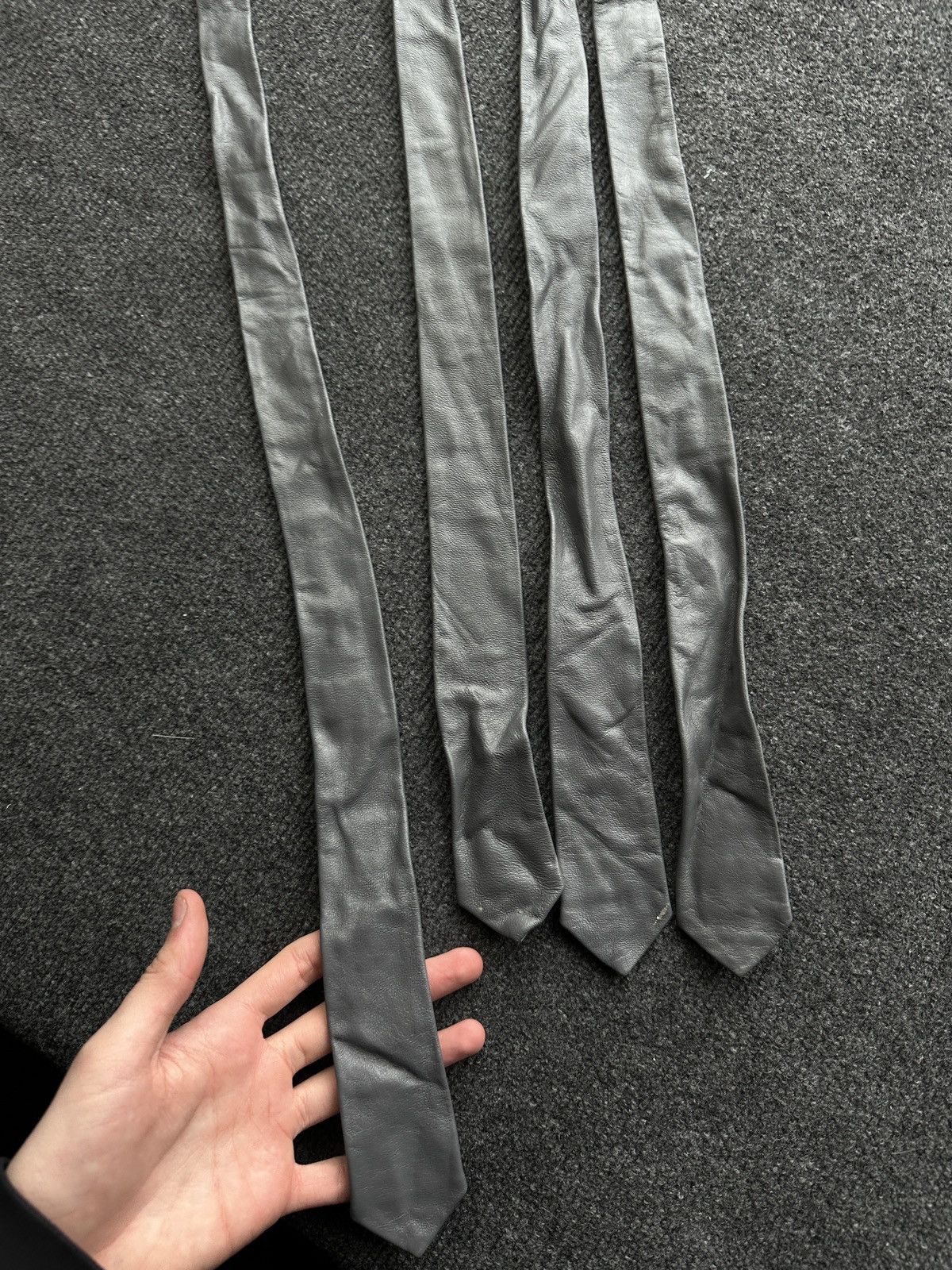 Other 🚨 LEATHER GRAY ITALY TIE LUXURY VNTG RARE OLD MONEY Size ONE SIZE - 3 Thumbnail