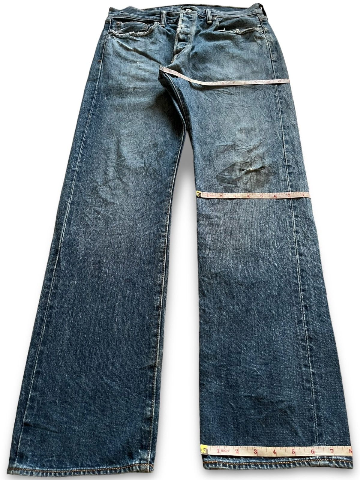Levi's Vintage Levis 501 Selvedge Blue Denim Distressed Loose Jeans Size US 31 - 14 Thumbnail