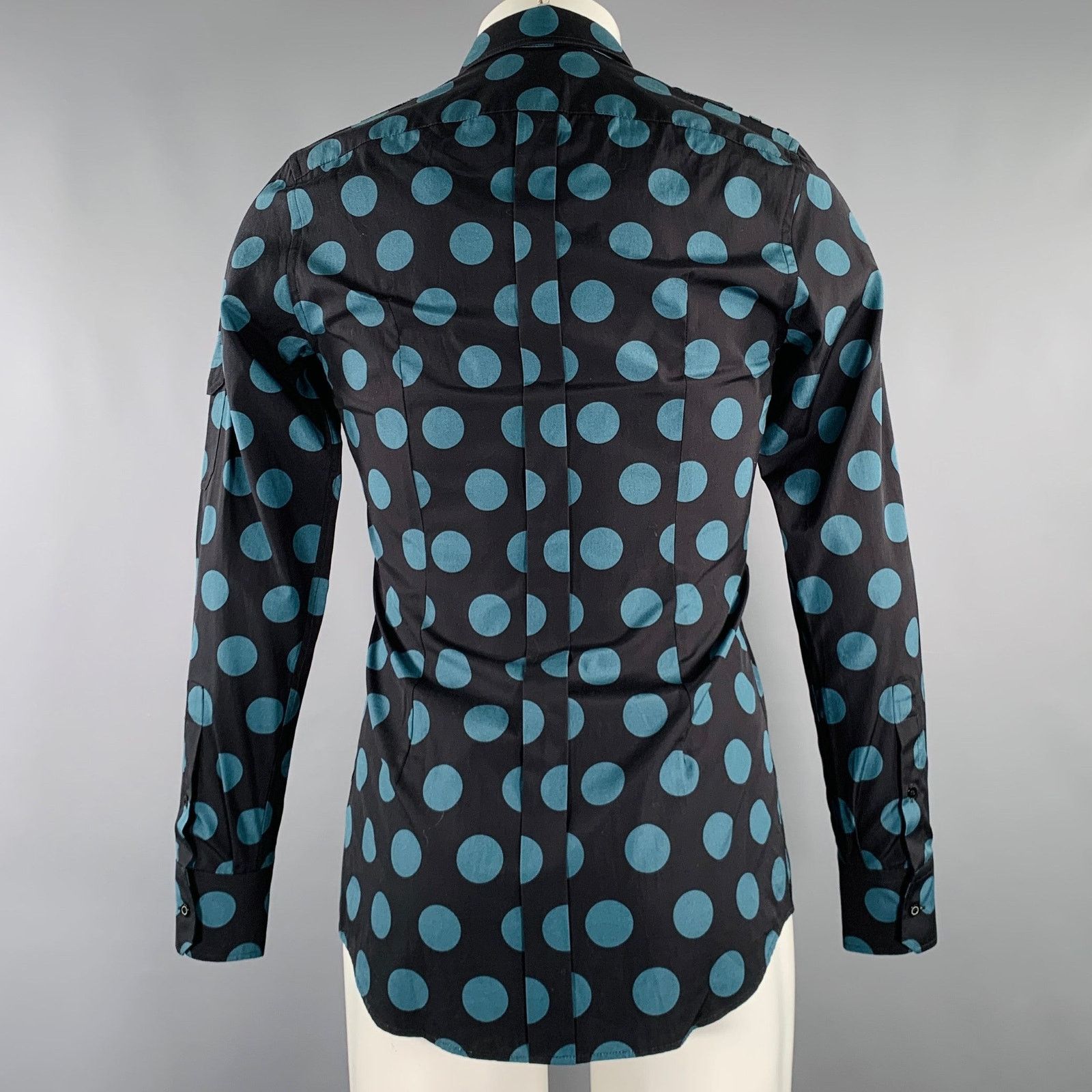 Dolce & Gabbana Size 38 Black Blue Dots Cotton Epaulettes Long Sleeve Shirt Size US S / EU 44-46 / 1 - 4 Thumbnail