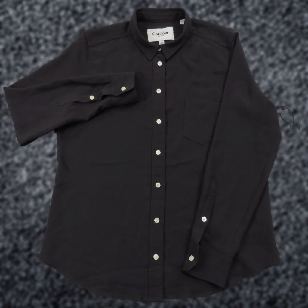Corridor Corridor New York Shirt Womens Medium Black Vegan Silk Pocket Button Up Top USA Size M / US 6-8 / IT 42-44 - 1 Thumbnail