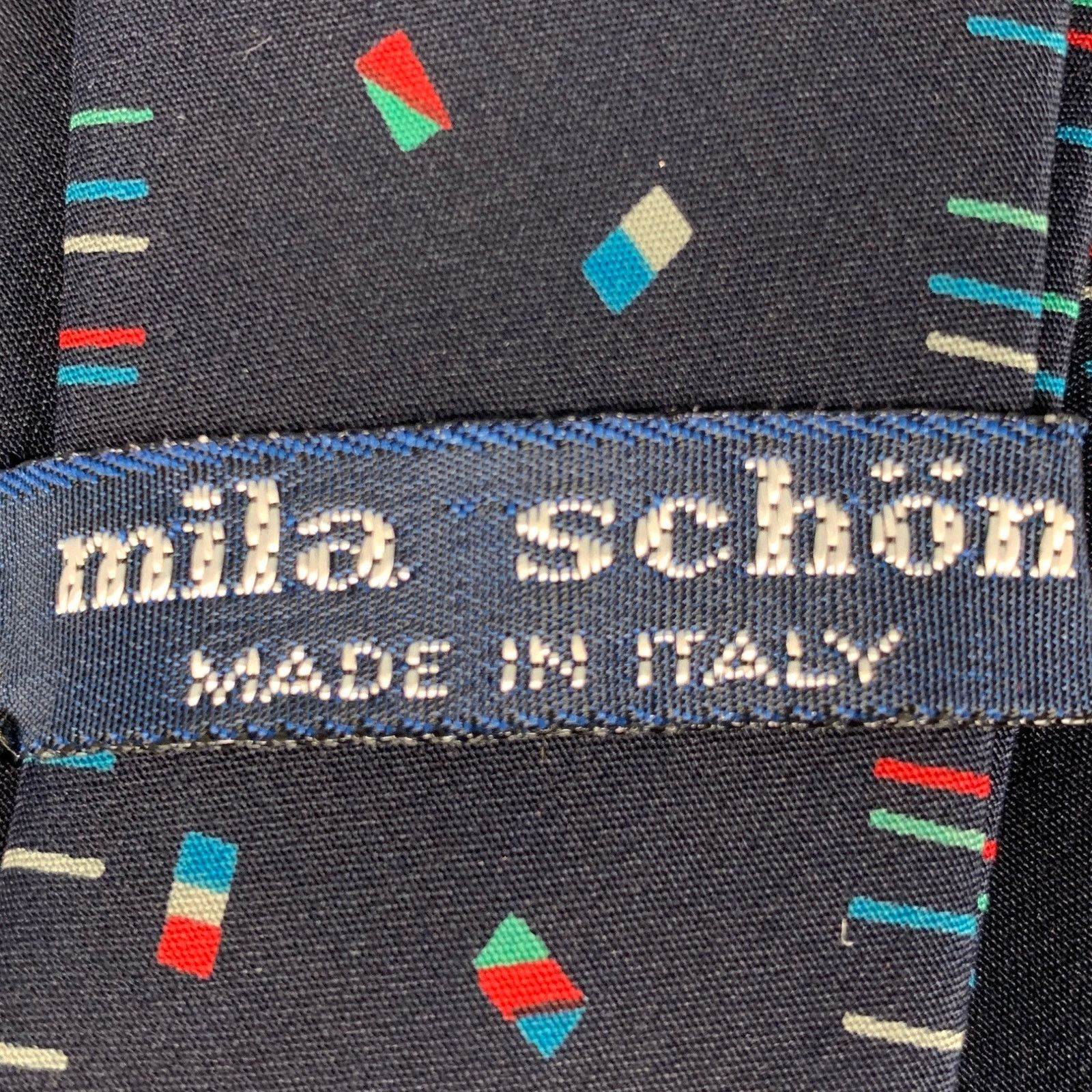 Mila Schon MILA SCHON Black Multi-Color Flags Silk Tie Size ONE SIZE - 4 Thumbnail
