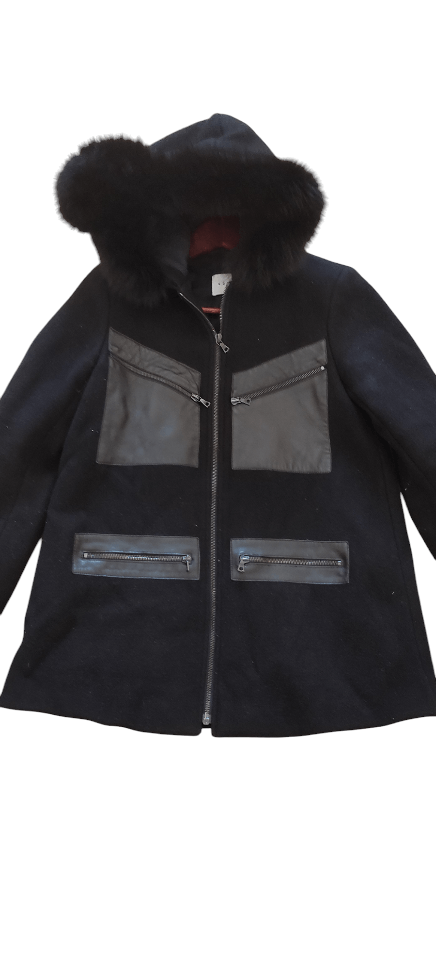 Sandro Sando Paris Short Hooded Women Wool Coat Natural Fox fur Size S / US 4 / IT 40 - 3 Thumbnail