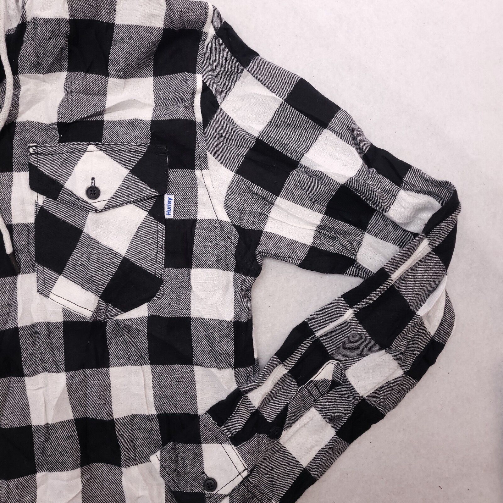 Hurley Hurley Button Up Hoodie Mens Size Medium M White Black Plaid Size US M / EU 48-50 / 2 - 6 Thumbnail