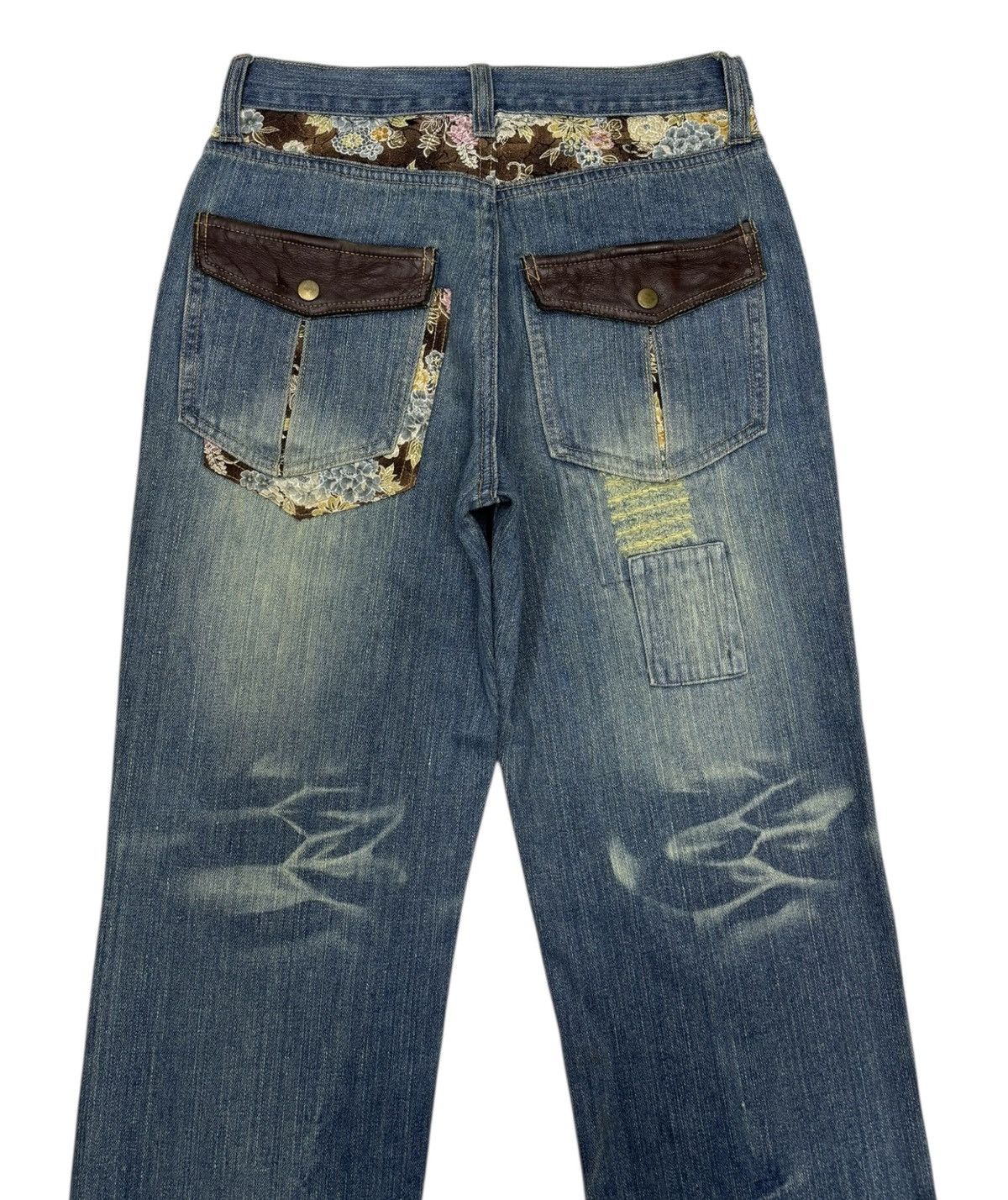 Undercover Distressed Patchwork Wide Leg Jeans Embroidered Accents Size US 29 - 4 Thumbnail