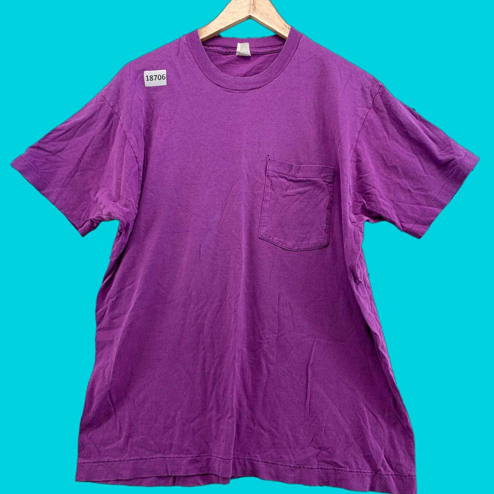 Fruit Of The Loom VINTAGE Fruit of the Loom Pocket Shirt Unisex Adults T-Shirt Large Purple 21x28 80s 90s Short Sleeve Mens Womens Size US L / EU 52-54 / 3 - 1 Thumbnail