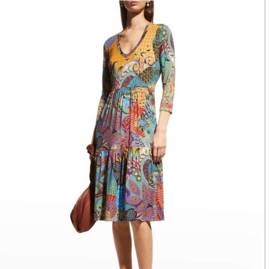 Johnny Was JOHNNY WAS Madison 3/4 Sleeve V Neckline Patterned Dress Size S / US 4 / IT 40 - 1 Thumbnail