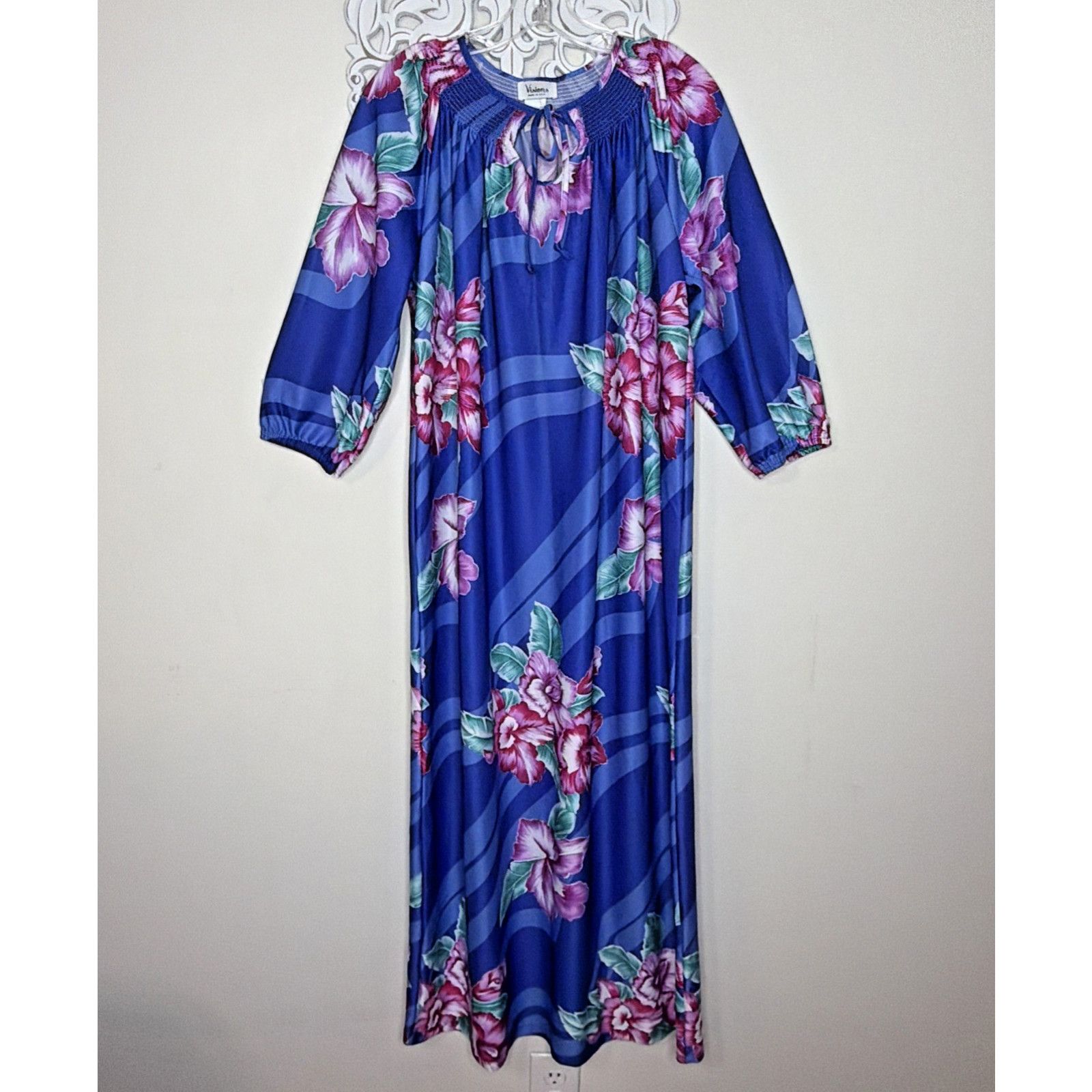 Other Muumuu Dress S Caftan Boho Floral Tropical Hibiscus Blue Size S / US 4 / IT 40 - 1 Thumbnail