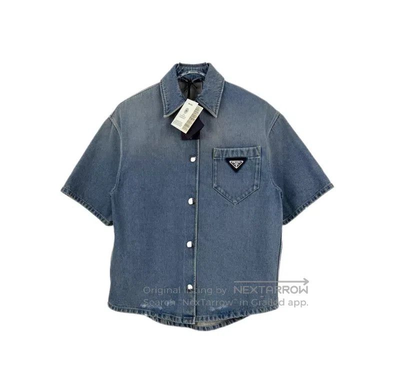 Prada Prada Blue washed triangle denim short-sleeved shirt Size US XXS / EU 40 - 1 Thumbnail