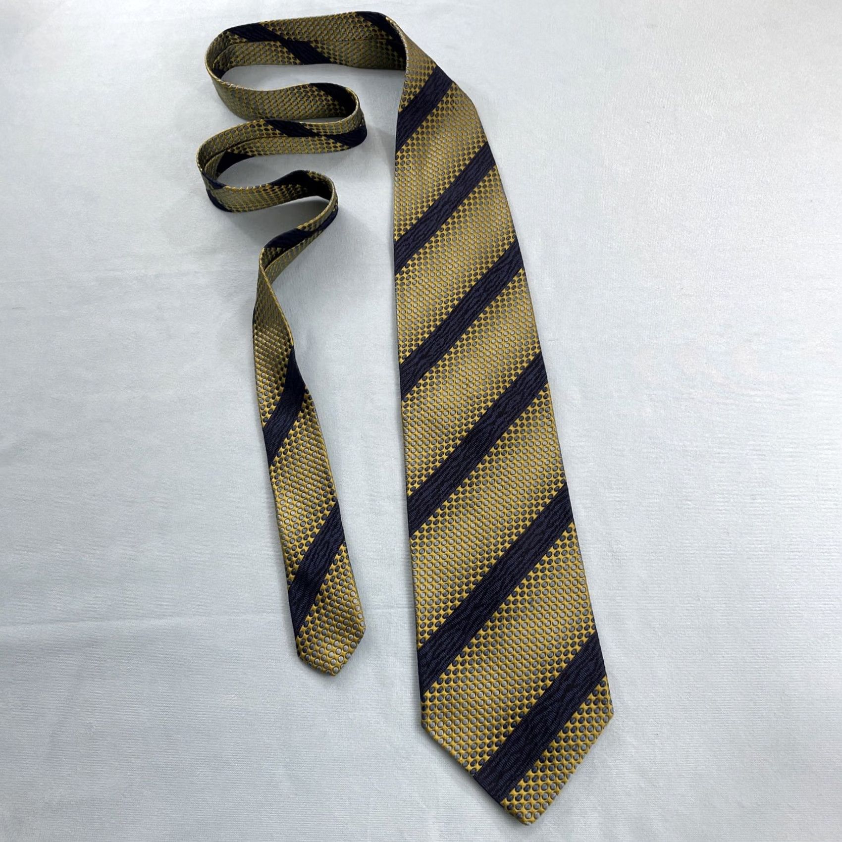 Vintage VINTAGE Pavone Tie Geometric Woven Repp Silk Italy Yellow Blue 4x57" Silk Polyester Texture Width Wide Men's Tie Size ONE SIZE - 7 Thumbnail