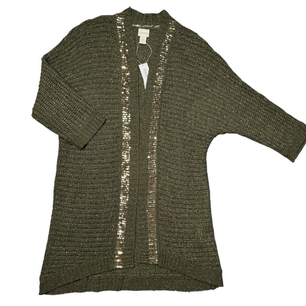 Chicos NWT New $109 Chico's Knit Sequin Trim Cardigan Size 1 US M Size M / US 6-8 / IT 42-44 - 6 Thumbnail