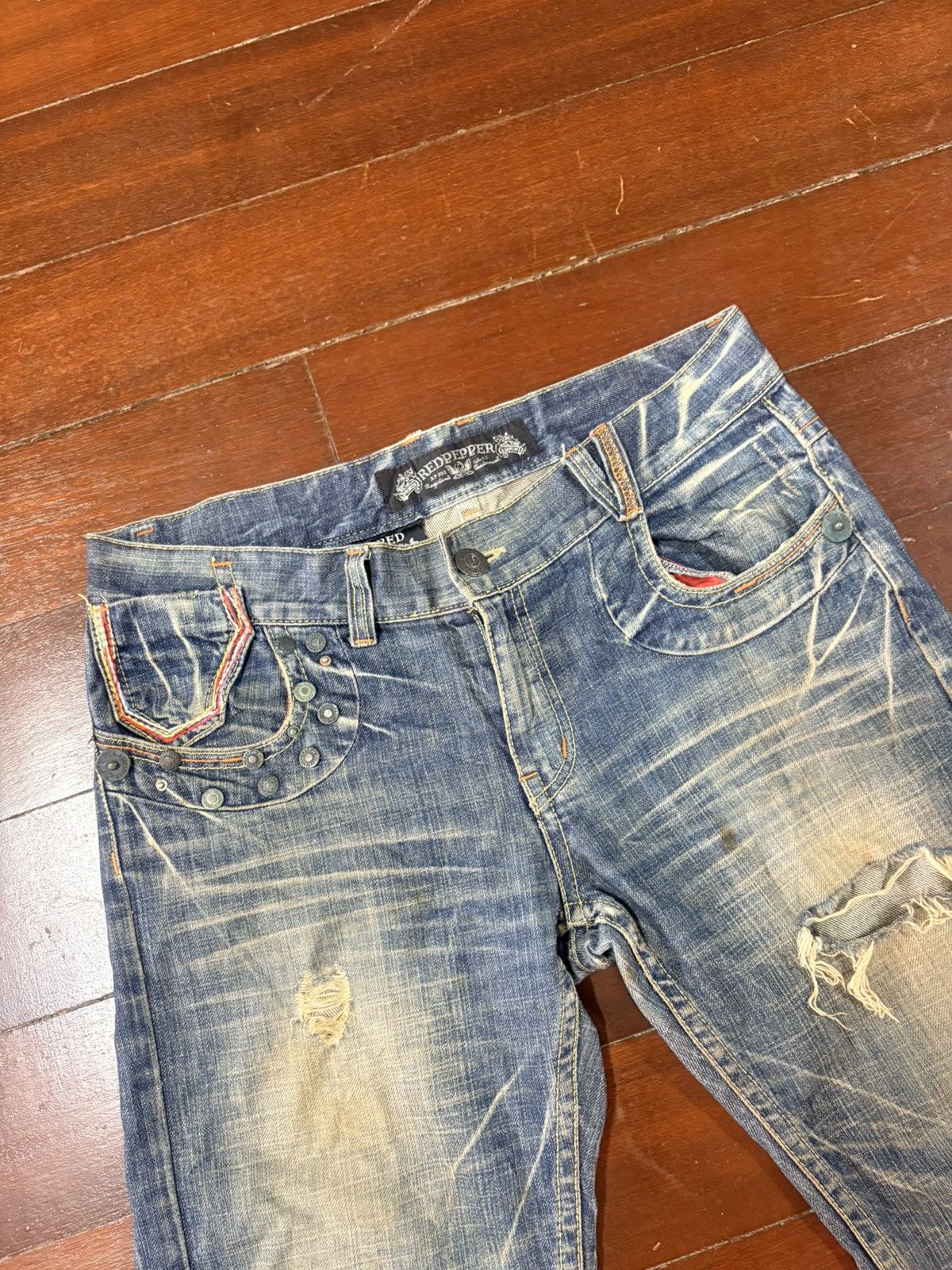 Hysteric Glamour SICK RUSTY RED PAPER VINTAGE DENIM distressed mud wash flare Size US 32 / EU 48 - 7 Thumbnail