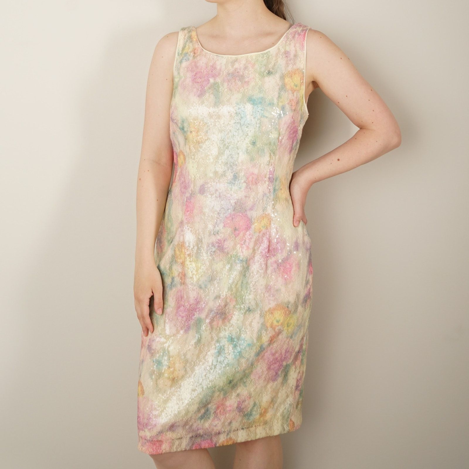 Other Studio One New York Sequin Floral Dress Y2K Sparkly V Back Size L / US 10 / IT 46 - 1 Thumbnail