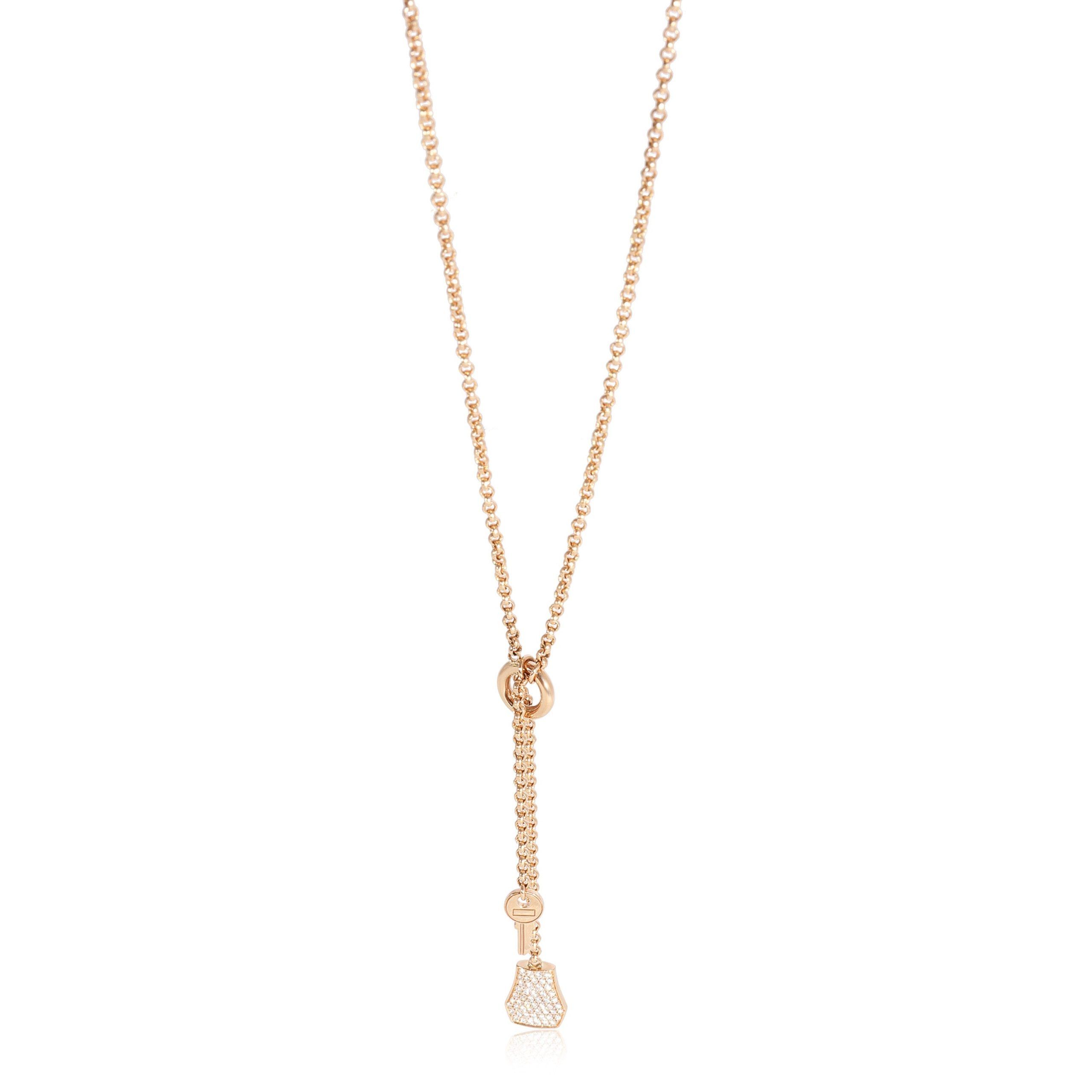 image of Hermes Kelly Clochette Necklace, Small Model In 18K Rose Gold 0.53 Ctw, Women's