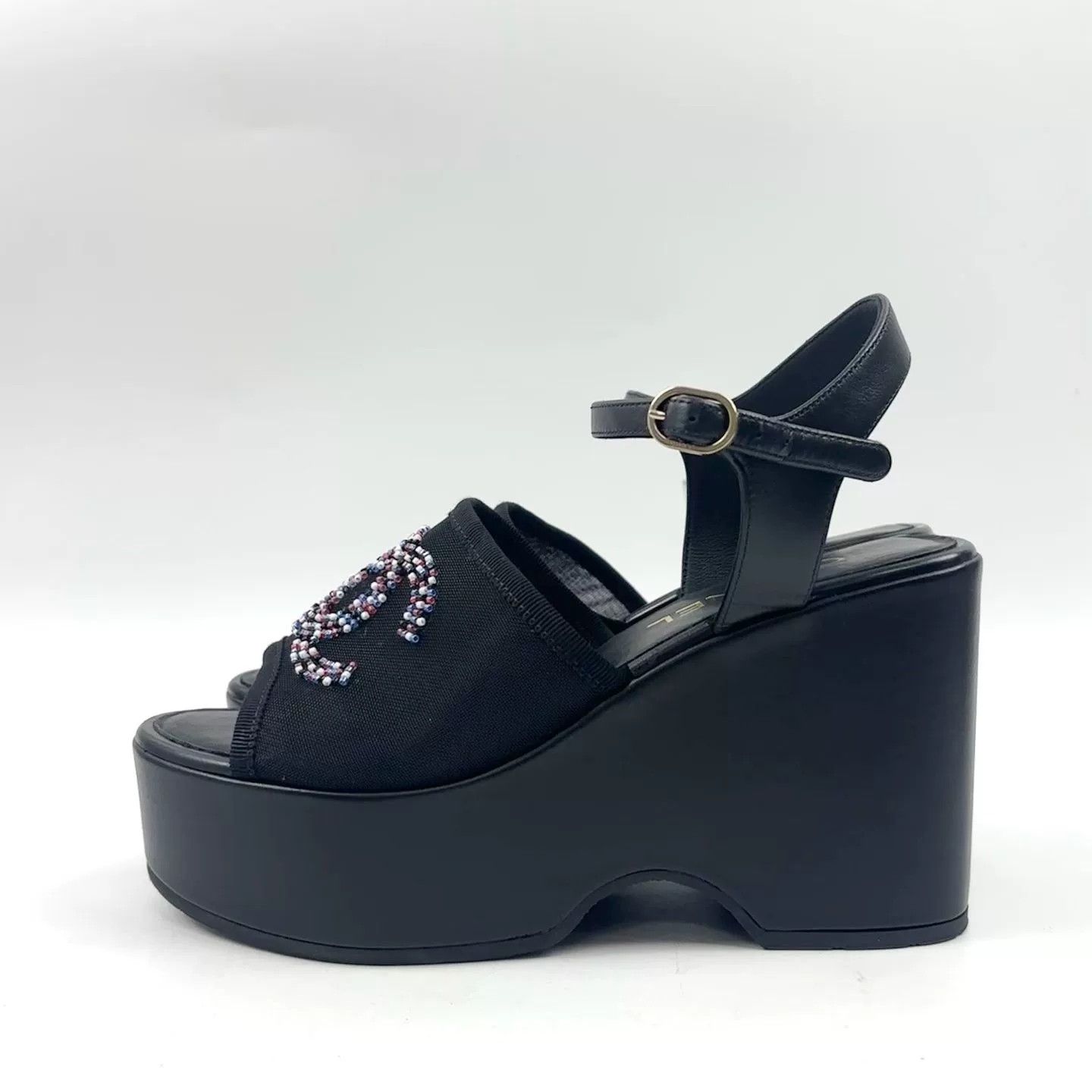Chanel CHANEL New Black Platform Double C Sandals Size US 6 / IT 36 - 1 Thumbnail