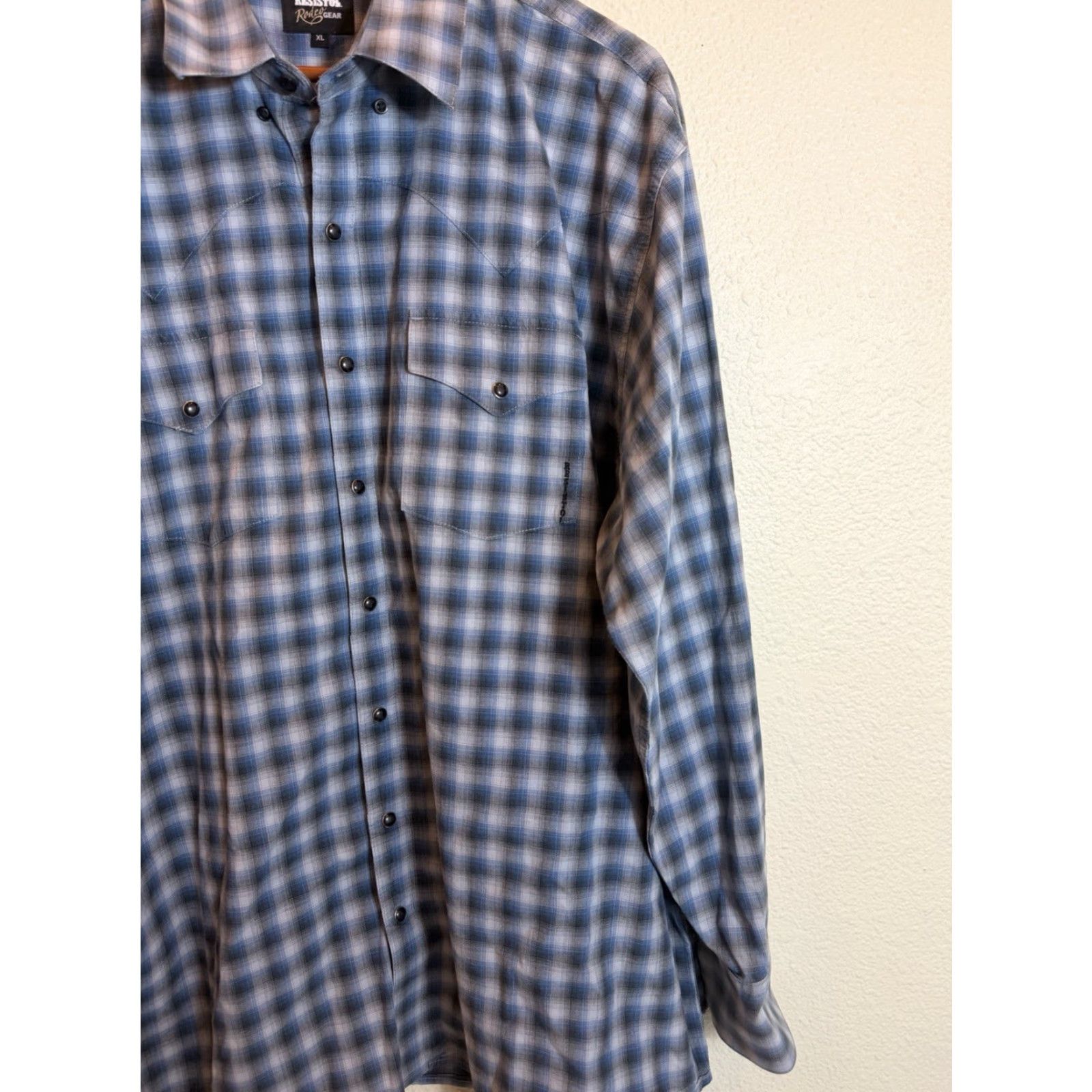 Vintage Resistol Rodeo Gear Shirt Mens XL Long Sleeve Blue Plaid Pearl Snap Shirt Size US XL / EU 56 / 4 - 4 Thumbnail
