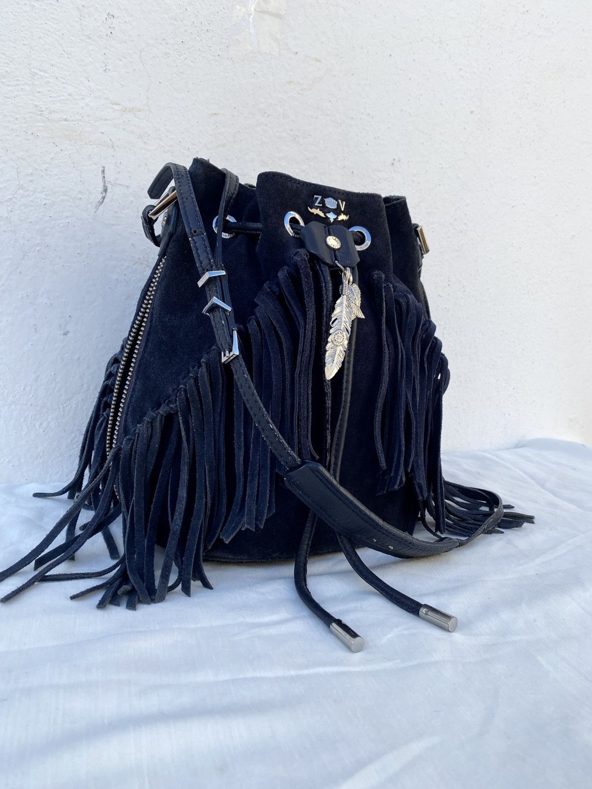 Zadig & Voltaire Zadig & Voltaire Navy Suede Fringe Bucket Bag (2019–2021) Size ONE SIZE - 2 Thumbnail