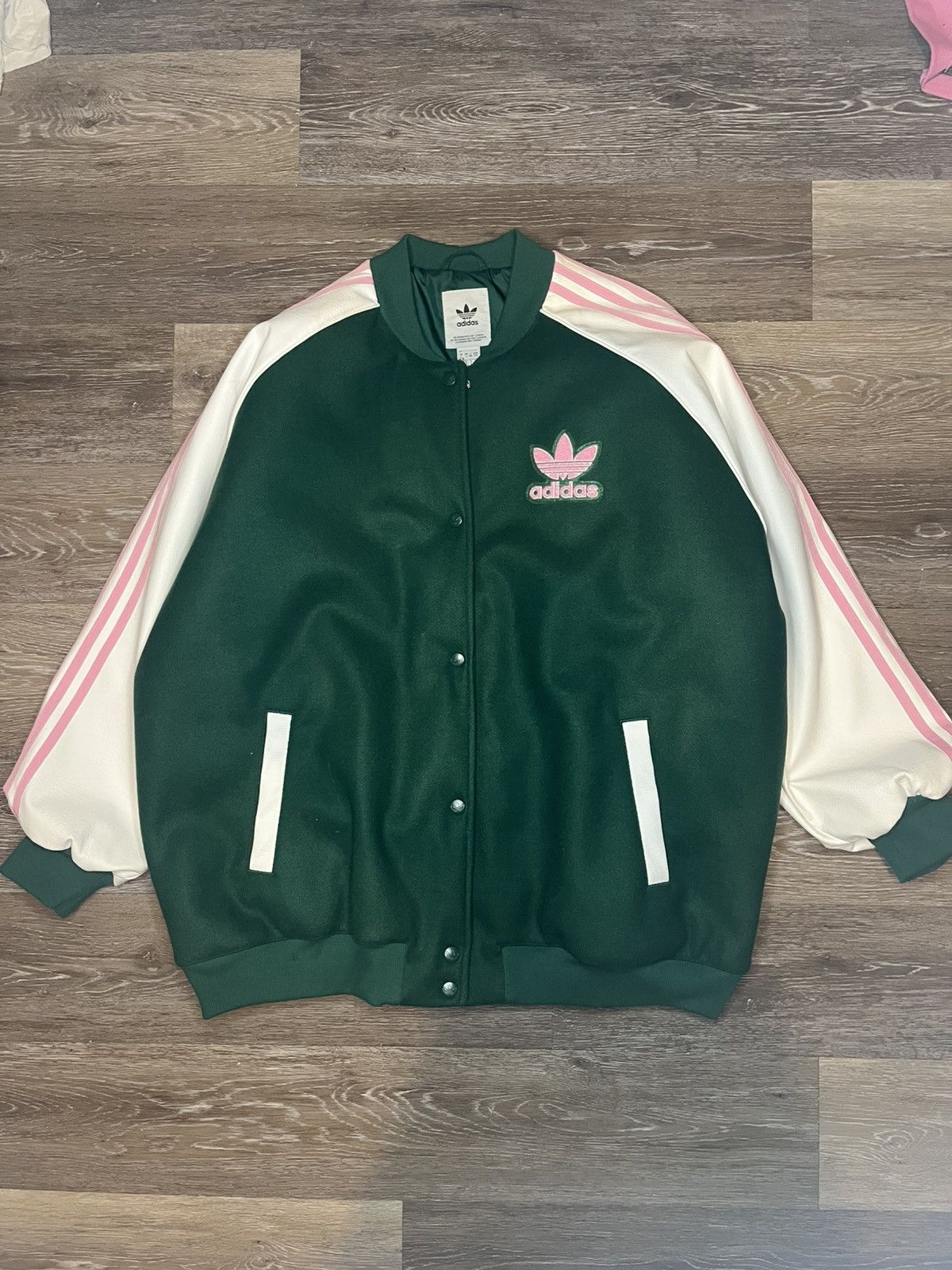 Green/Pink Adidas Varsity Vintage Style Jacket Button up