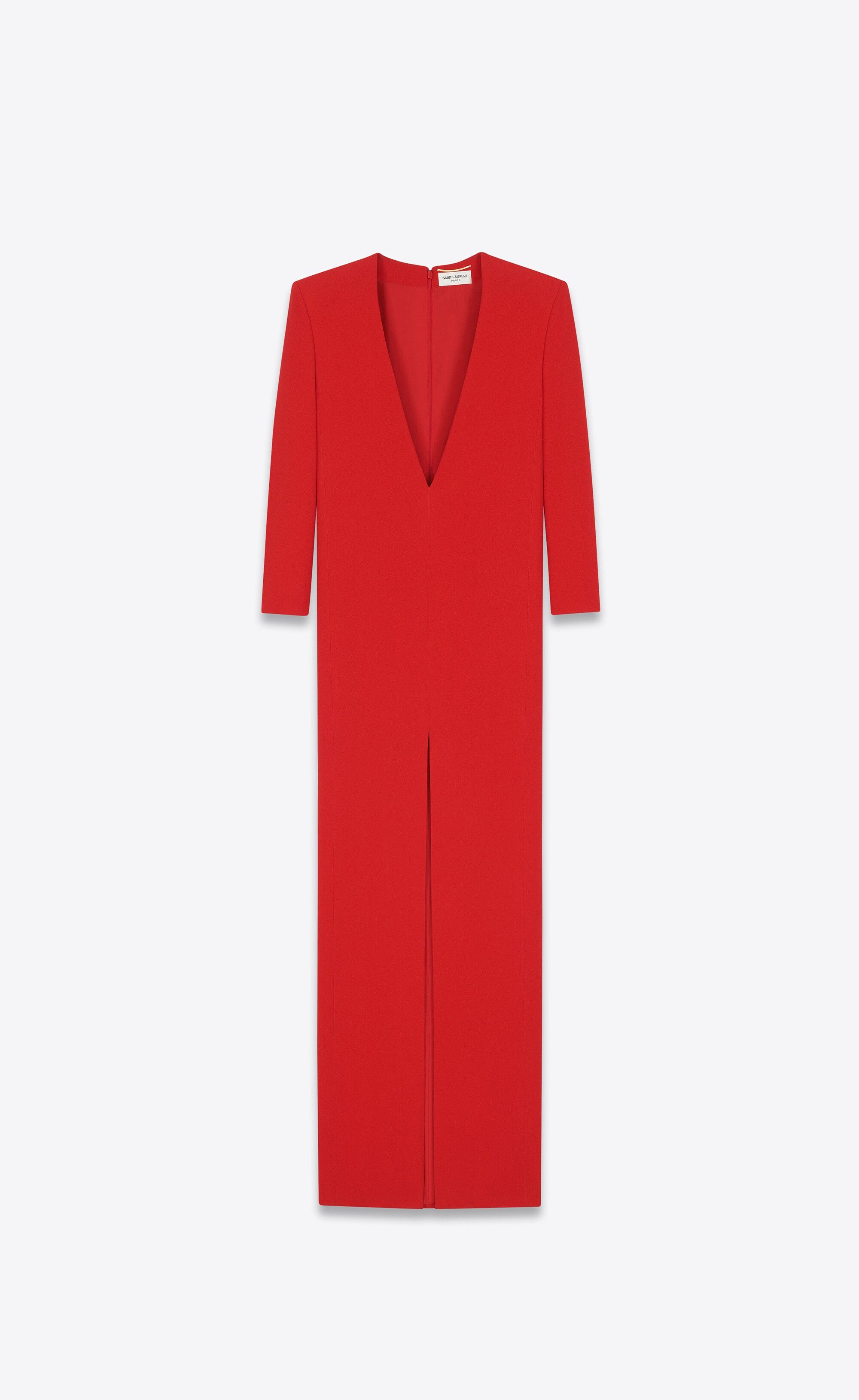 Saint Laurent Paris o1tp1o0125 Long V-Neck Dress In Crepe in Rouge Size S / US 4 / IT 40 - 1 Thumbnail