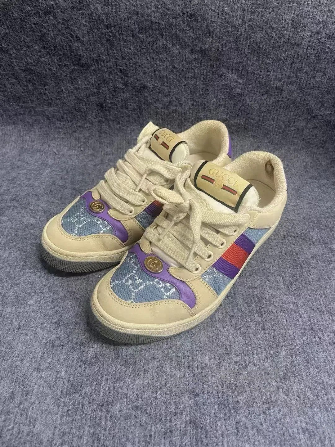 Gucci Gucci Screener Leather GG Blue Sneakers. Size US 4.5 / IT 34.5 - 1 Thumbnail