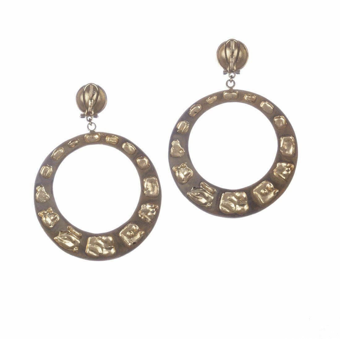 Designer Mexican 18 Kt Gold Vermeil Sterling Hoop Dangle Earrings Size ONE SIZE - 6 Thumbnail