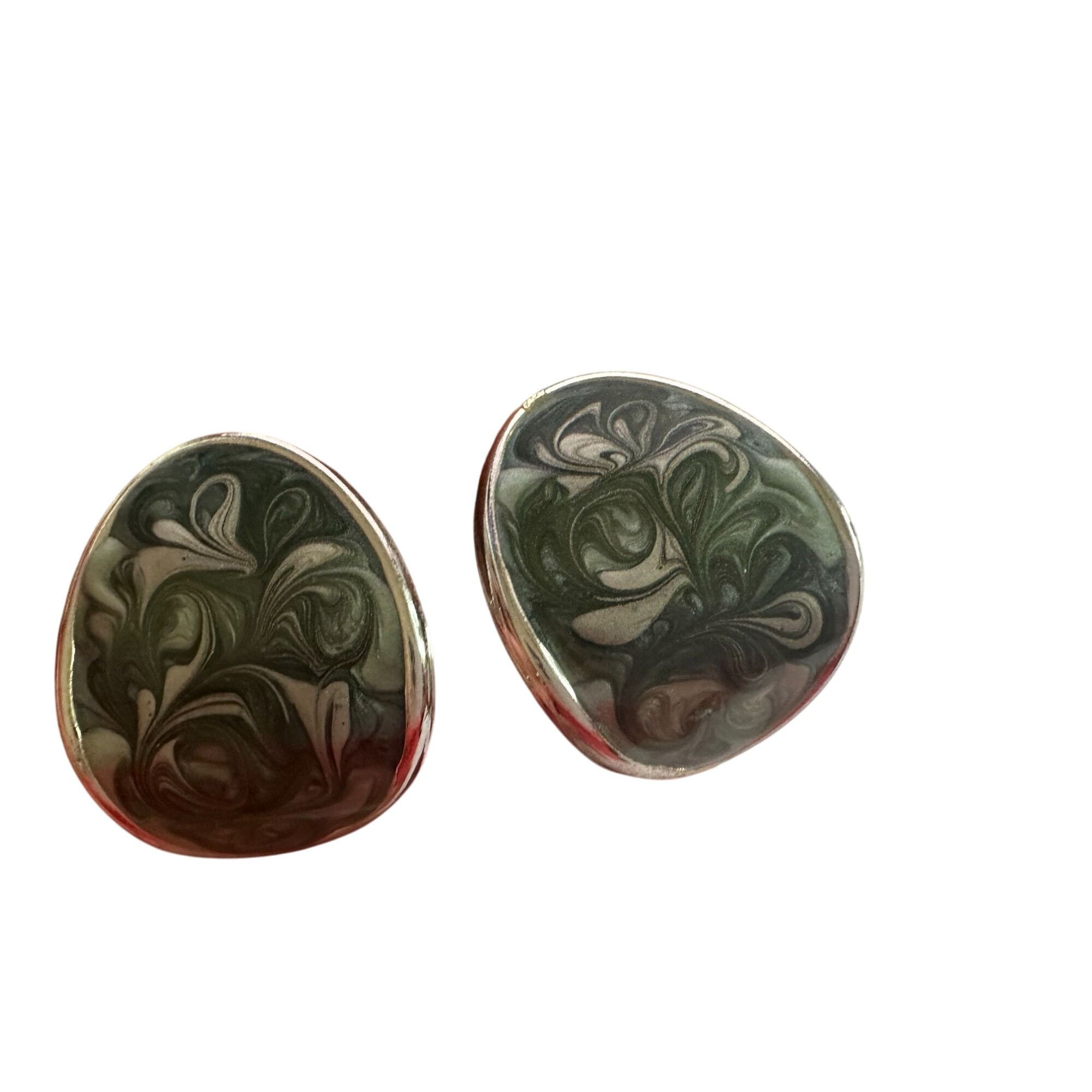 Other Women's Silver Toned Enamel Earrings with Green Blue Swirl D Size ONE SIZE - 4 Thumbnail