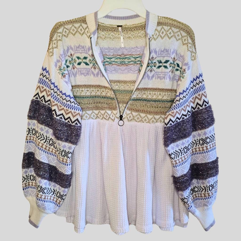 Free People Free People Cozy Cottage Metallic Thermal Sweater White Gold Size XS / US 0-2 / IT 36-38 - 1 Thumbnail