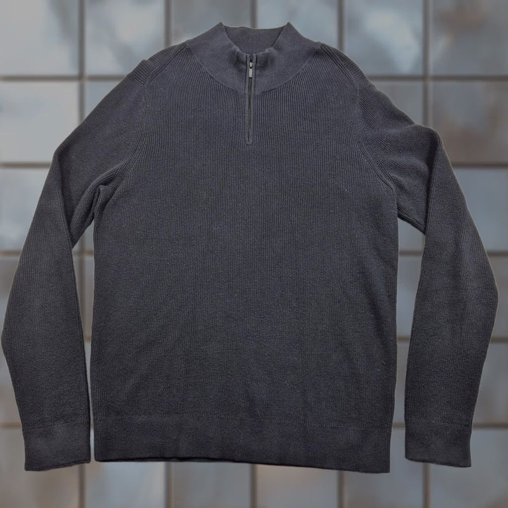 Nordstrom Nordstrom Mens Large Black Cotton Cashmere 1/4 Zip Mock Neck Pullover Sweater Size US L / EU 52-54 / 3 - 1 Thumbnail