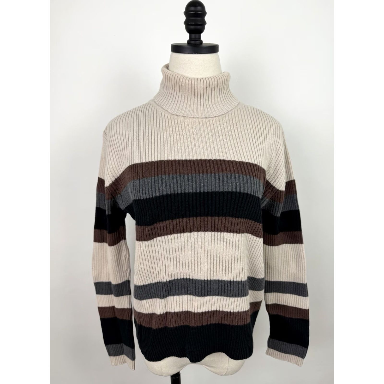 Vintage VINTAGE Sonoma Sweater Womens Large Ribbed Cotton Knit Turtleneck Striped Pullover Casual Size L / US 10 / IT 46 - 2 Thumbnail