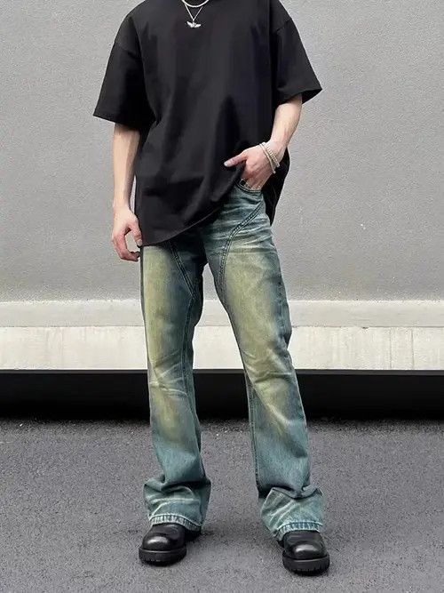 Jean Vintage washed Y2K patchwork micro-flared jeans Size US 31 - 6 Thumbnail