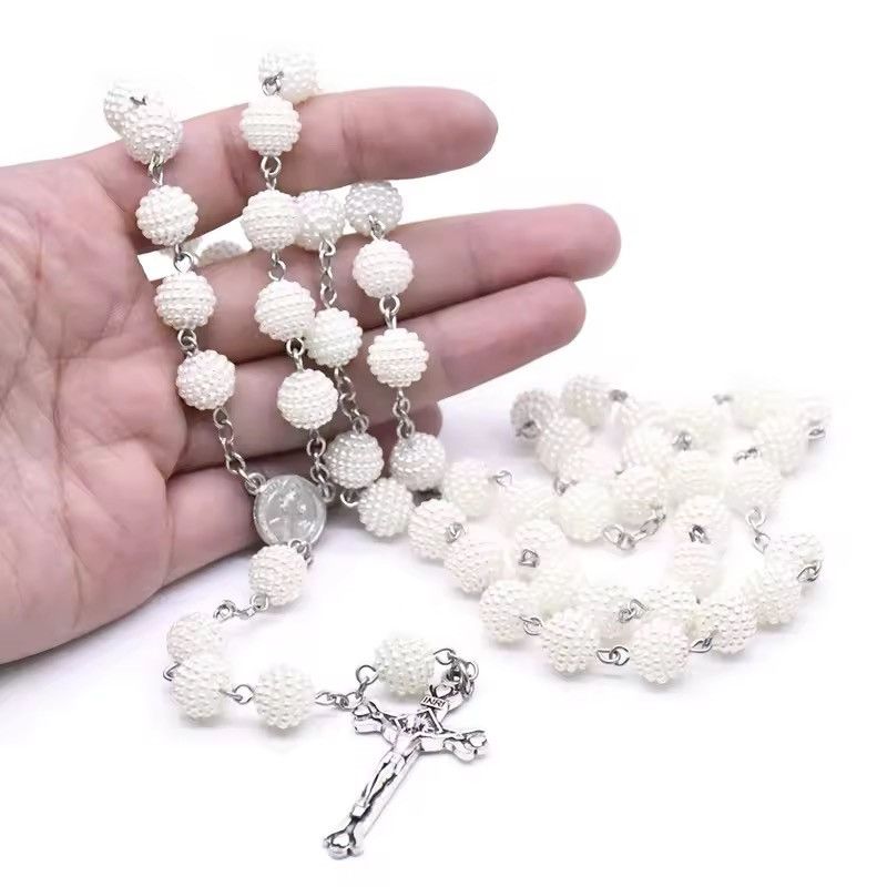 Jewelry Rosary Necklace | Silver Cross Pendant with Beaded Detailing Size ONE SIZE - 2 Thumbnail
