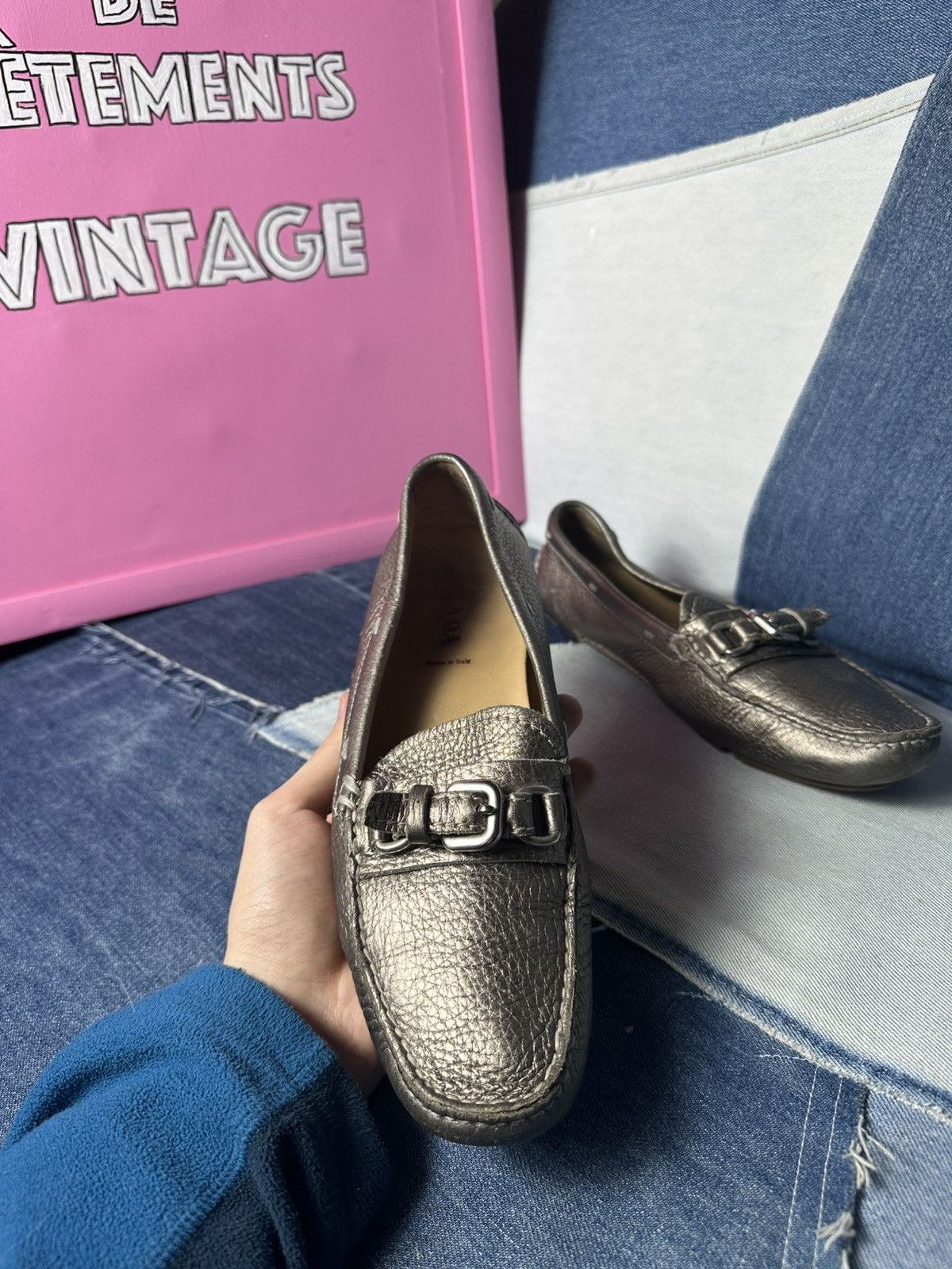 Prada Prada Leather Flats Loafers Logo Buckle Shoes Vintage Size US 8 / IT 38 - 16 Thumbnail