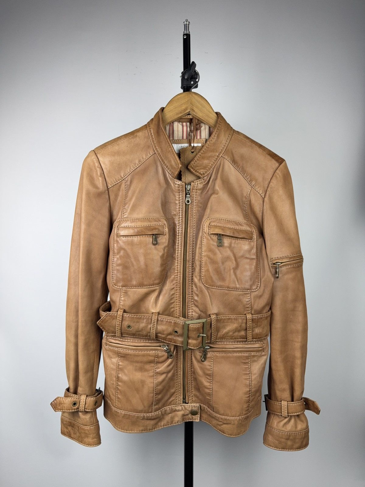 Japanese Brand 00s Leather Safari Biker Moto Jacket Tan Brown Vintage Size M / US 6-8 / IT 42-44 - 1 Thumbnail