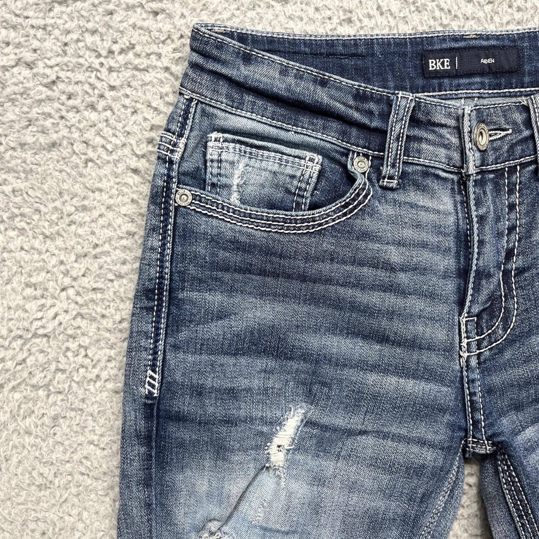 BKE BKE Aiden Jeans Mens 29x32 Distressed Medium Wash Stretch Straight Jeans Men Size US 29 - 3 Thumbnail