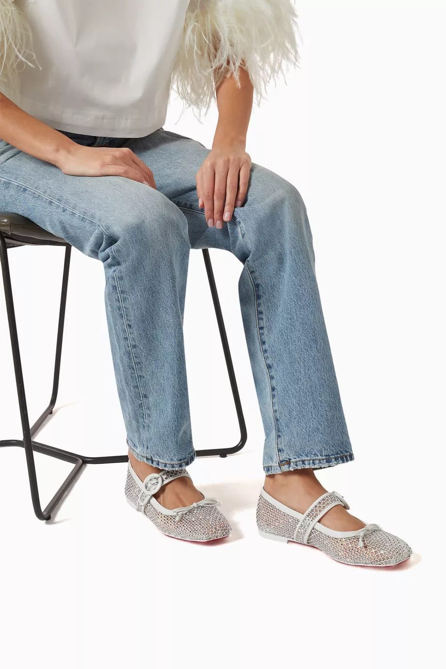 Christian Louboutin oc11z0525 Mamastrapitina Flat Resille Strass in White Size US 7.5 / IT 37.5 - 6 Thumbnail