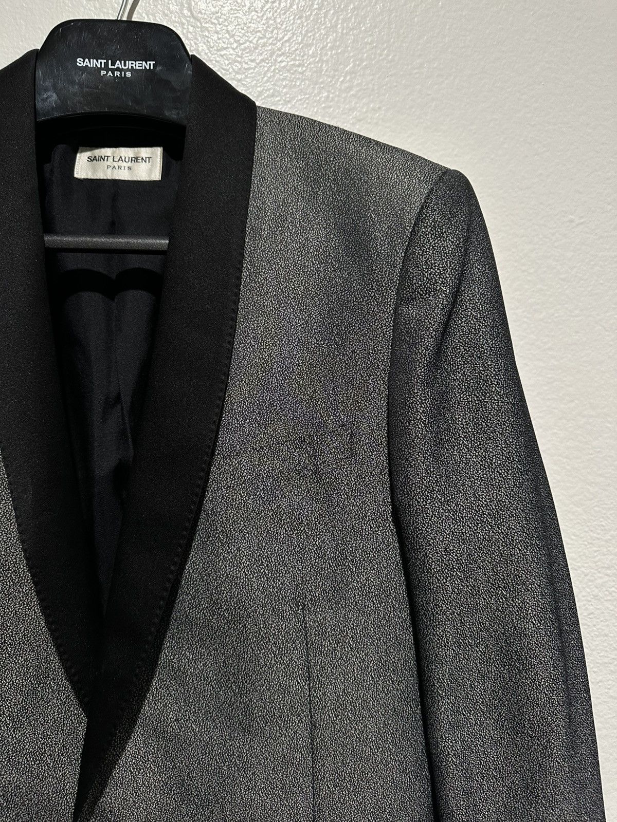 Hedi Slimane × Saint Laurent Paris FW13 Metallic Babycat Le Smoking Shawl Blazer Size 46R - 2 Thumbnail
