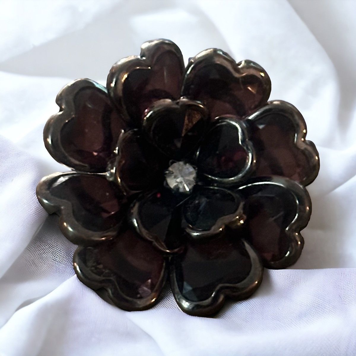 Vintage Vintage black glass flower stretch ring Size ONE SIZE - 1 Thumbnail