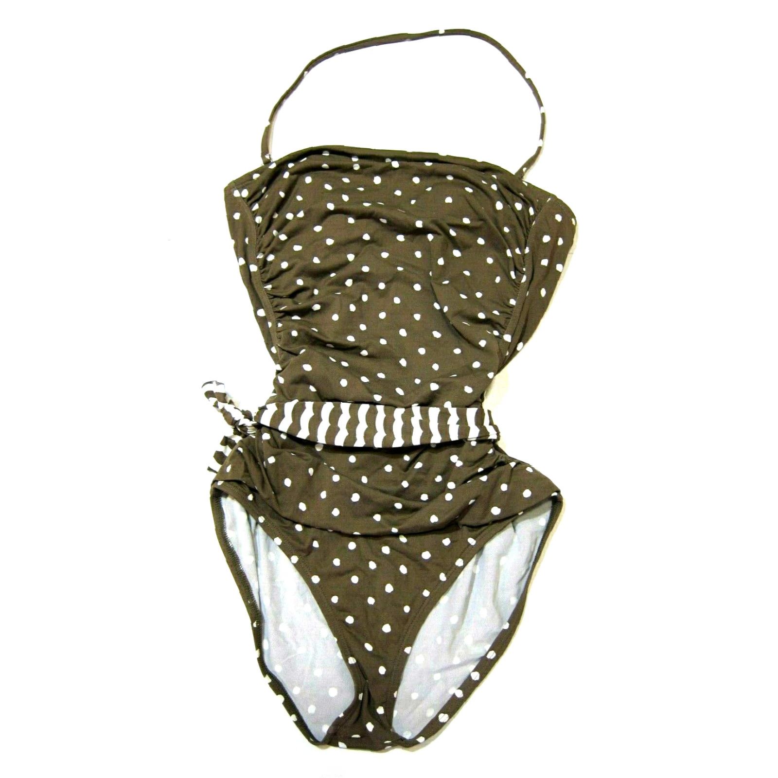 Tommy Bahama VINTAGE Tommy Bahama One Piece Swimsuit Halter Brown White Polka Dot Padded, 8 Women Size ONE SIZE - 2 Thumbnail