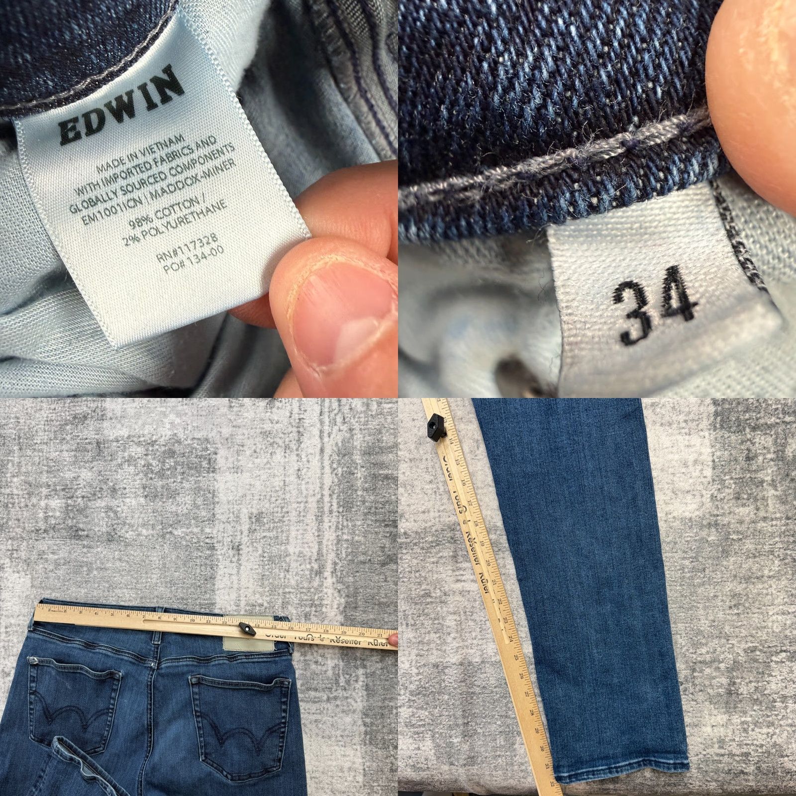 Edwin Edwin Jeans Mens Slim Straight Stretch Distressed Denim Blue 34x32 Regular 5-Pocket Denim Jeans Mens Size US 34 / EU 50 - 9 Thumbnail