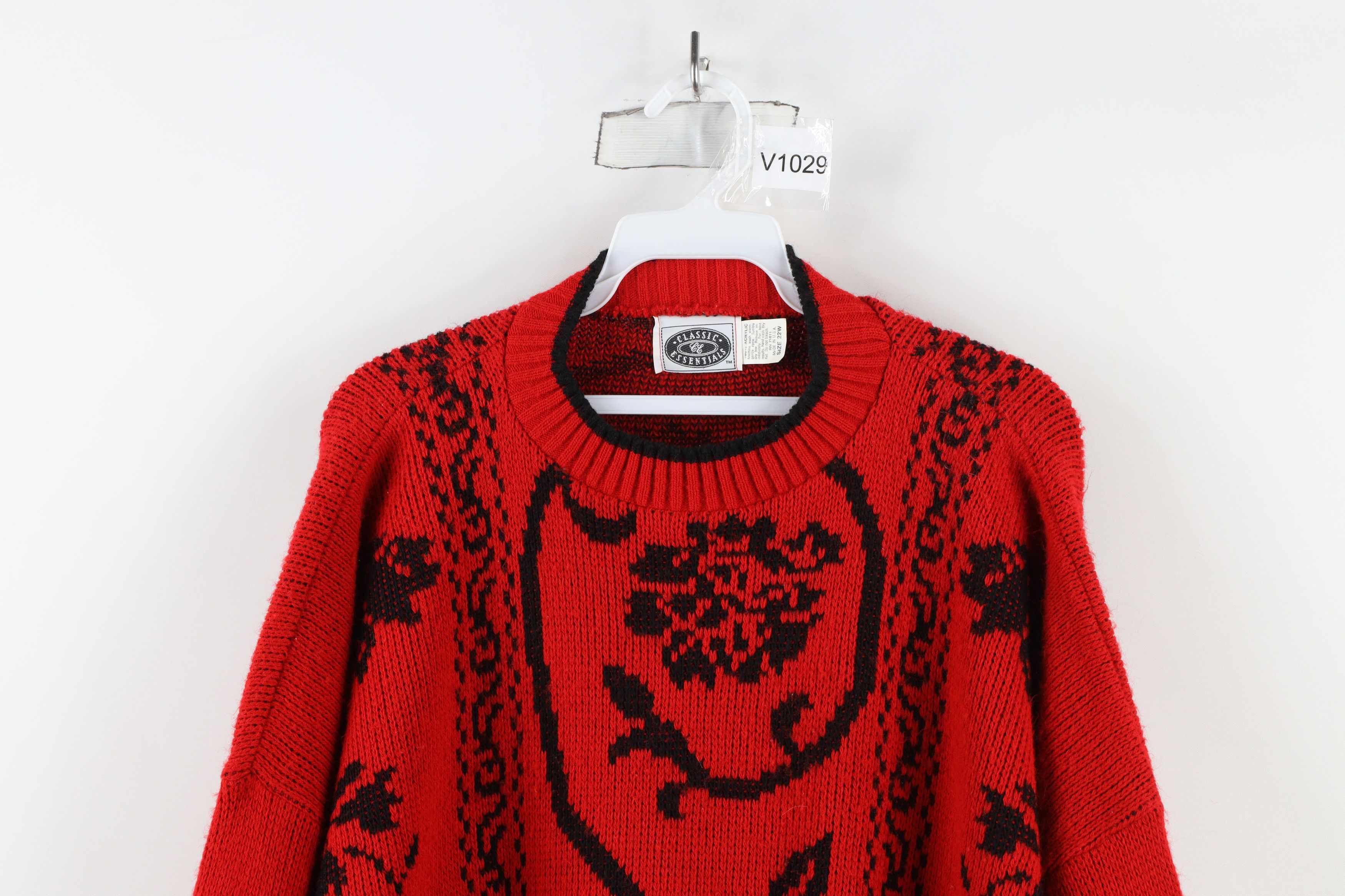Vintage Vintage 90s Streetwear Flower Paisley Knit Sweater Red USA Size 3XL / US 20-22 - 2 Thumbnail