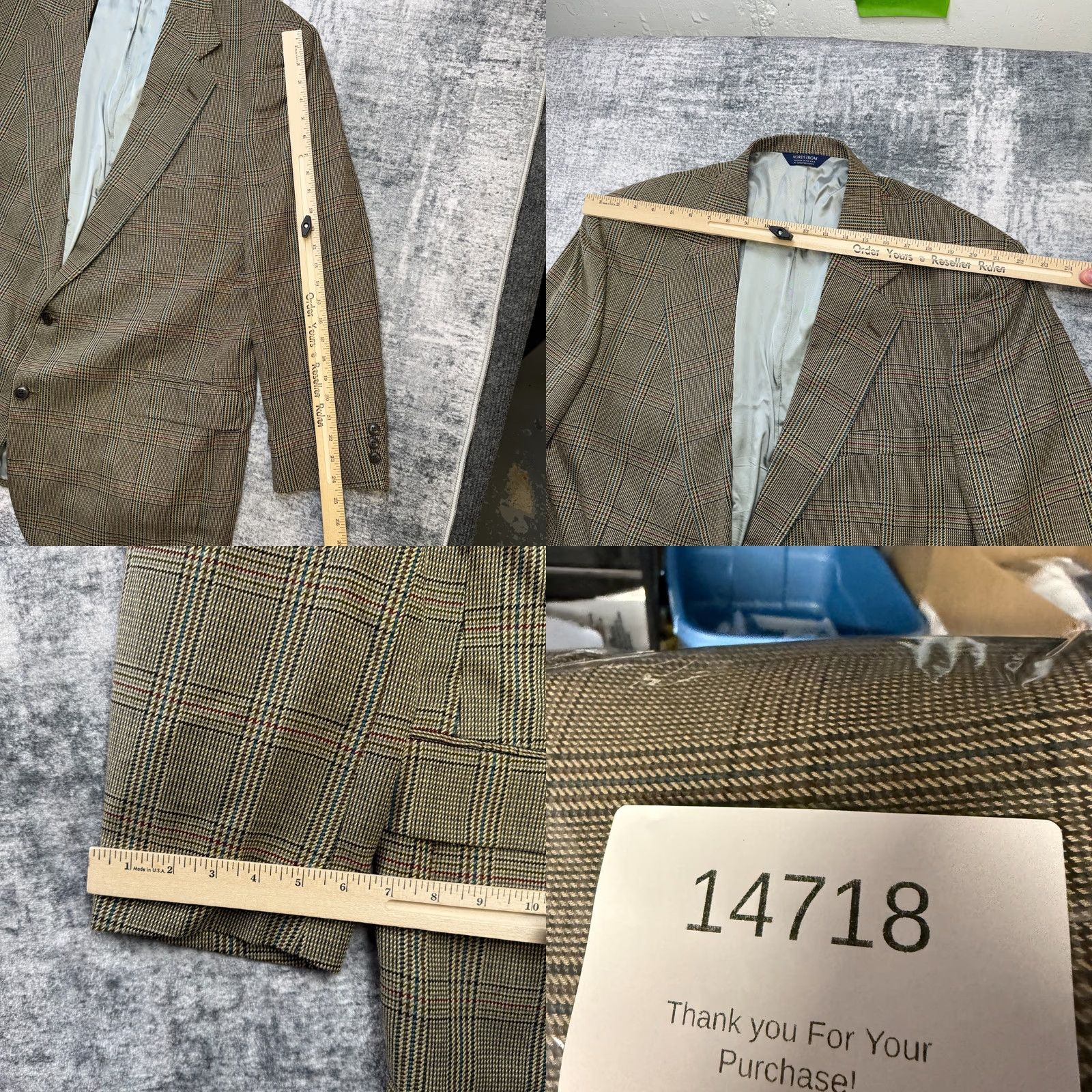 Nordstrom Nordstrom Blazer Jacket Mens 50L Brown Glen Plaid Silk Single-Breasted 2-Button Notch Lapel Ivy Old Money Style Size 50R - 9 Thumbnail